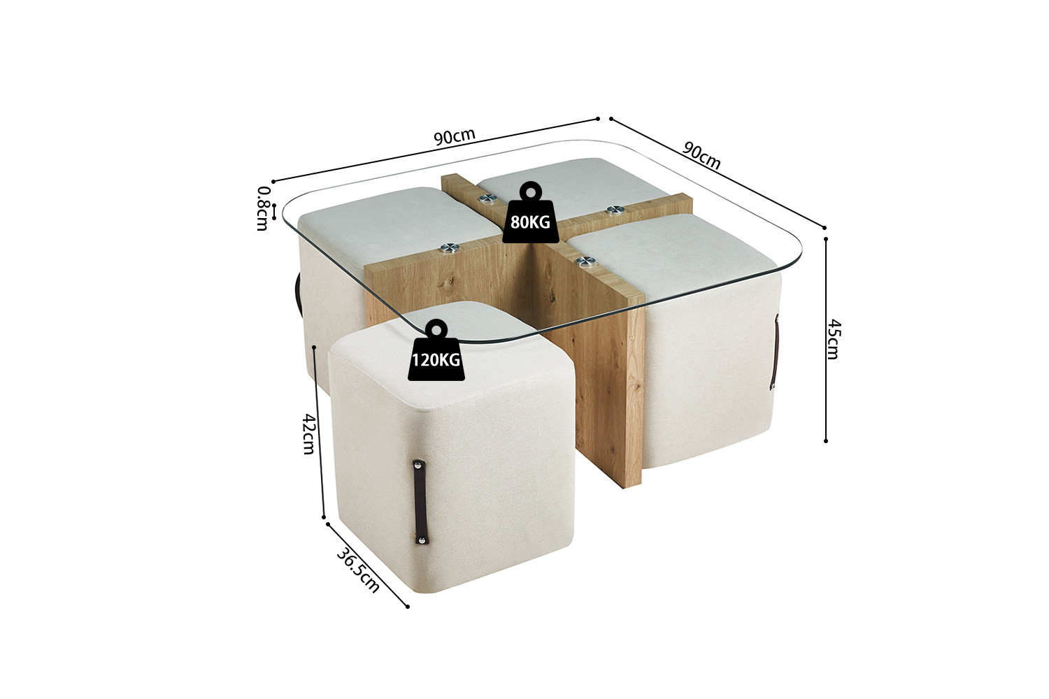 Salontafel Shana Met 4 Poefjes